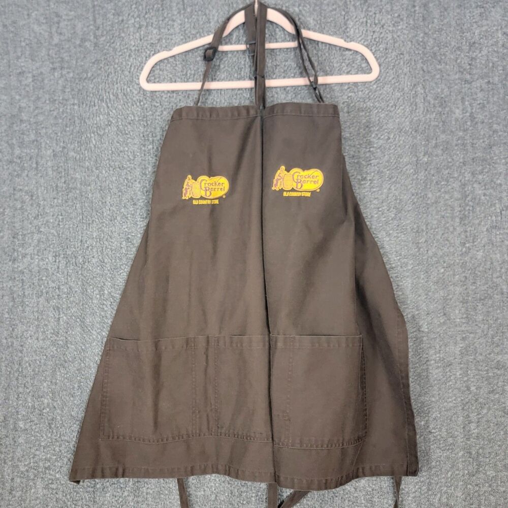Lot of 2 Cracker Barrel Old Country Store Apron Brown Pockets Adjustable Bib